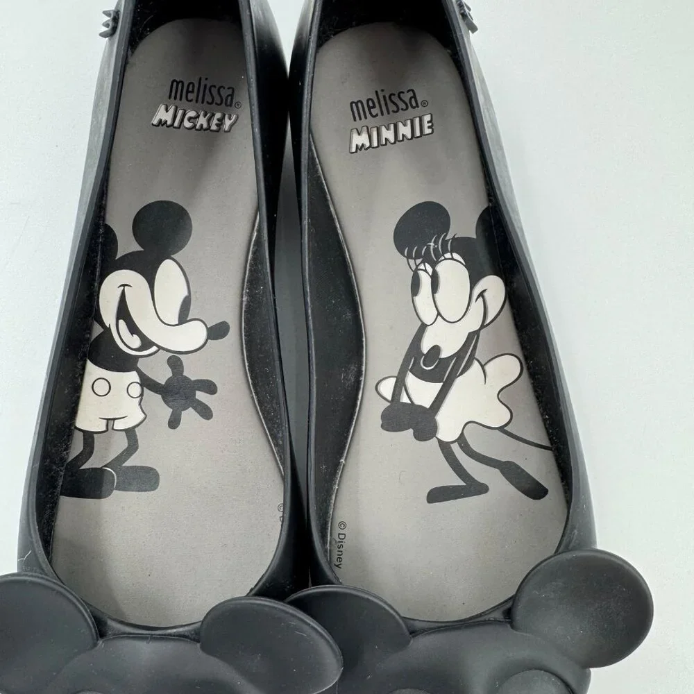 Melissa Mickey & Minnie Mouse Black Peep Toe Flats - Womens Size 5 - Picture 10 of 10